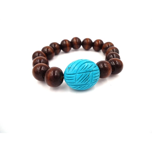 Turquoise Wood Bracelet Handmade Jewelry - Picture 1 of 4